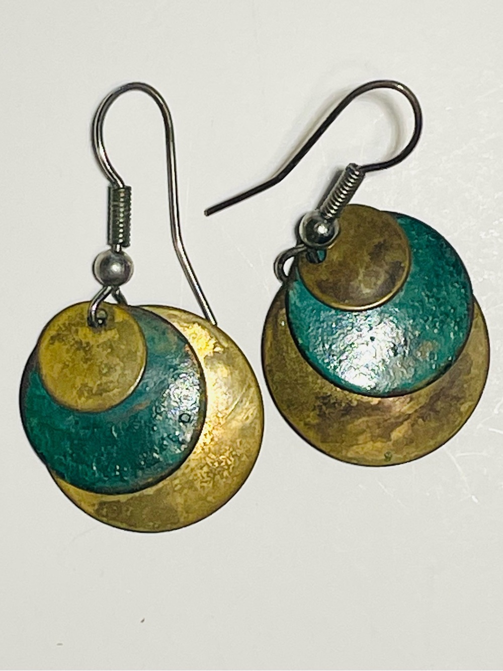 Whimsigoth Tiered Artisan Brass Patina Disc Earrings